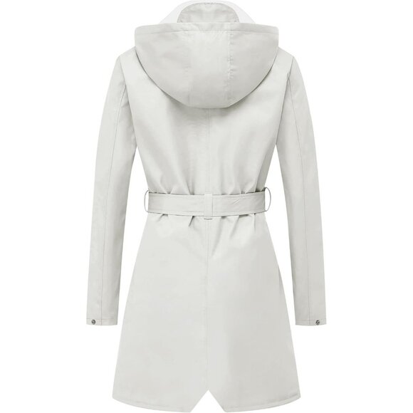 Women’s Tc-beige Waterproof Rain Jackets Hooded Long & Raincoat Windbreaker - Picture 9 of 9